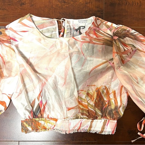 ALLSAINTS Astria Luar Top Sheer Tropical Cropped Pink Blouse Size 2 NWT - Picture 7 of 14